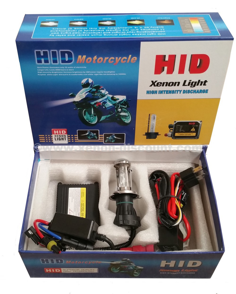 Kit Bixénon moto H4 10000K 55W avec Rallonge