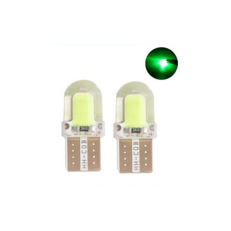 Ampoule T10 led w5w cob Verte silicone pour Veilleuses interieur