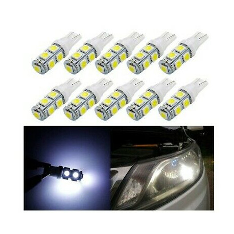 10x Ampoules T10 LED W5W 9 SMD Blanc Xenon 6000k