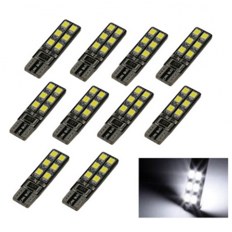 10x Ampoule W5W LED T10 Veilleuses 6500K 12 SMD Canbus Blanc Xenon