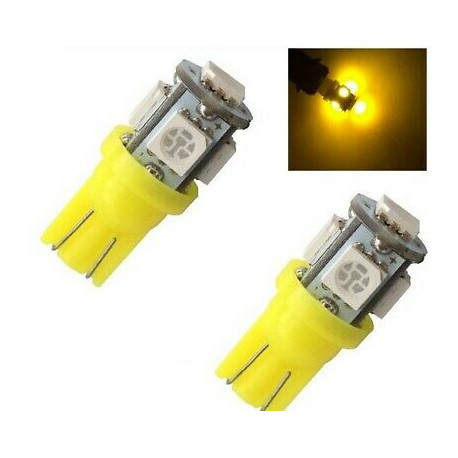 2x Ampoule W5W LED T10 Jaune Veilleuse 5 smd